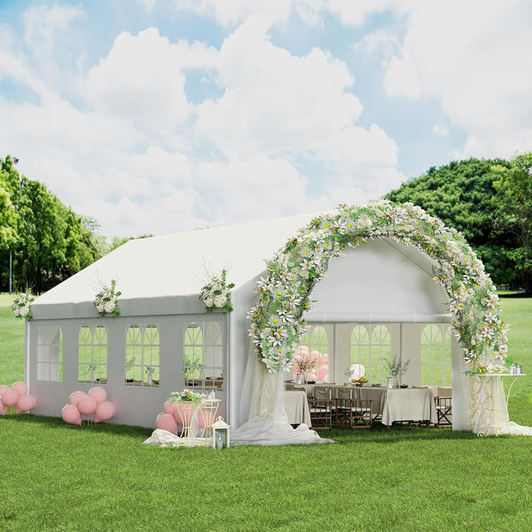 10X30FT Party Tent Outdoor Canopy Carport Waterproof Shelter with Removable Sidewalls for Wedding, Birthday Party (White) - NAIPO