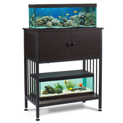 29 Gallon Metal Fish Tank Stand, With 2 Layers and Cabinet, 500LBS Capacity, Adjustable Table Feet & Anti - tilt Device, Black - NAIPO