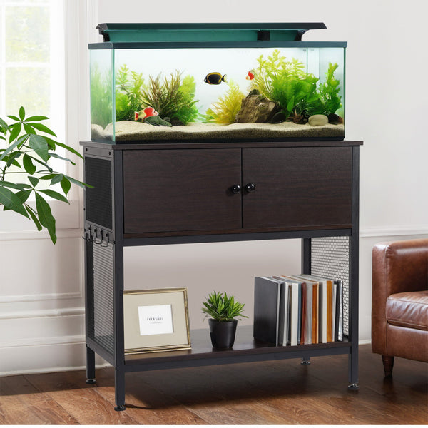 40 Gallon Metal Frame Fish Tank Stand with Cabinet Storage, 600LBS Capacity,Adjustable Table Feet & Anti-tilt Device