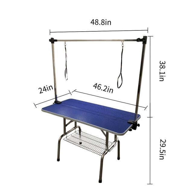 46'' Pet Dog Grooming table,Heavy Duty Adjustable Height Professional Stainless Steel Grooming Table for Dogs at Home for Medium Large dogs w/H-Shape Arm,2 Nooses,Mesh Tray