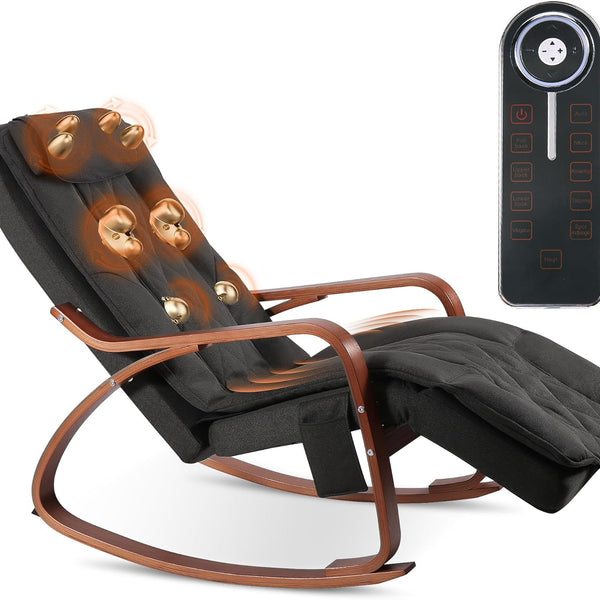 Careboda Massage Rocking Chair, Shiatsu Back and Neck Massager Recliner Chair with Heat, Electric Ergonomic Lounge Chair with Remote Control, Lumbar Pillow, Adjustable Footrest for Living Room (Black)