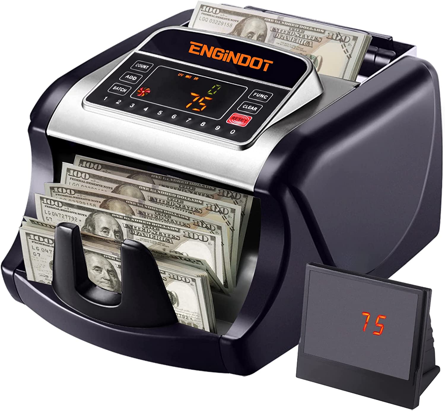 ENGiNDOT Money Counter Machine with UV/MG/IR/DBL/HLF/CHN/DD Image Counterfeit Detection, Large LED Display for Bill Counter