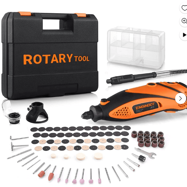 ENGINDOT Rotary Tool Kit with Keyless Chuck Flex Shaft, 6 Variable Speed, 10000-32000 RPM, Carrying Case for Cutting, Engraving, Drilling, Sanding, Polishing, DIY Crafts, Orange