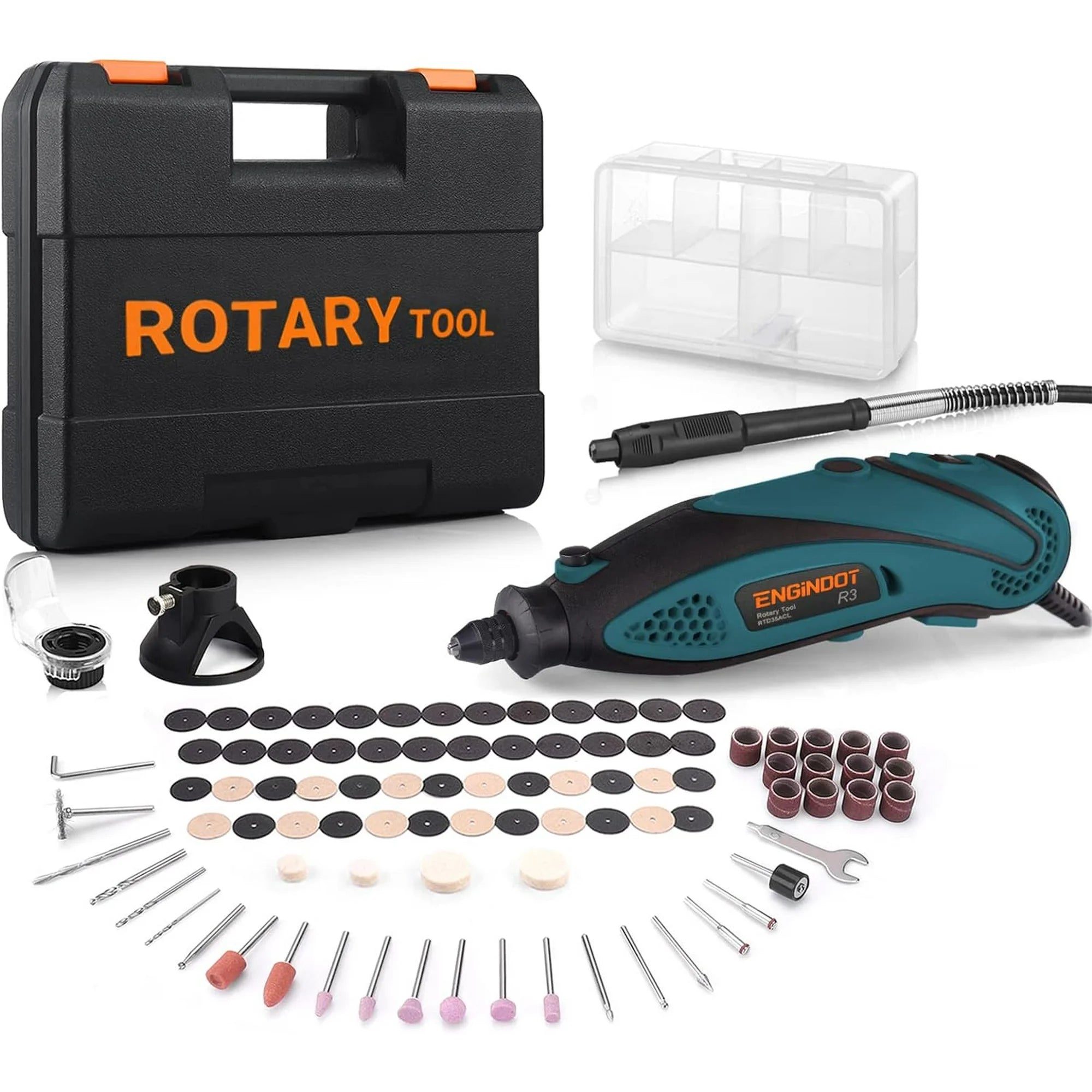 ENGINDOT Rotary Tool Kit with Keyless Chuck Flex Shaft, 6 Variable Speed, 10000-32000 RPM, For DIY, Craft Projects, Blue