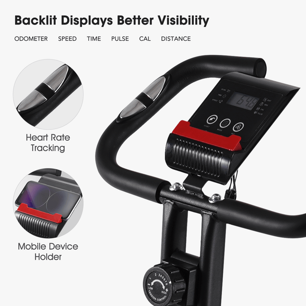 Folding Exercise Bike Magnetic Stationary Foldable Indoor Cycling Bike with Adjustable Resistance&LCD Monitor& Pulse Sensor for Home