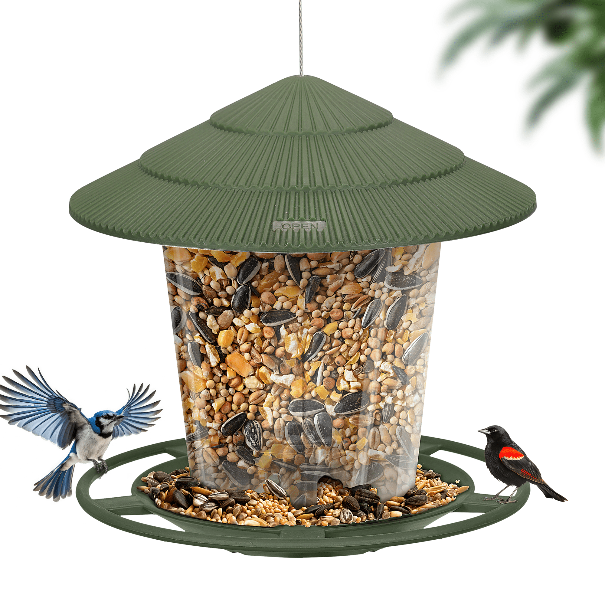 Hanging Bird Feeders for Outside, Squirrel Proof, Easy to Fill Wild Bird Feeders, Attract a Variety of Hummingbird, Garden Yard Decoration, Green