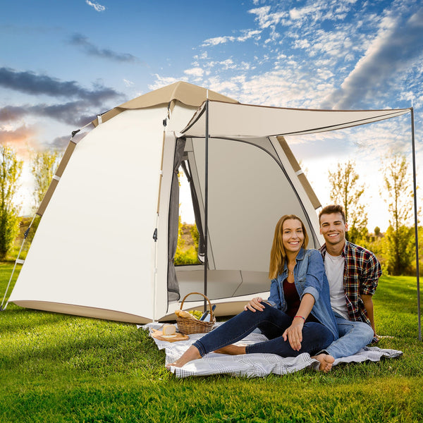 Instant Setup Cabin Tent, Camping Tent for 6-8 person w. Water-Resistant Rainfly, 60 Seconds Instant Setup Poles, Stakes, Floor Mat - 10*10*7ft