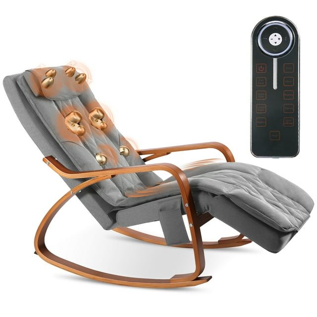 MaxKare 2-in-1 Shiatsu Back Massager and Rocking Chair with Heat and Vibration Fuction, With Remote Control, Adjustable Foottrest, Lumbar Pillow for living Room Bedroom Office，Grey