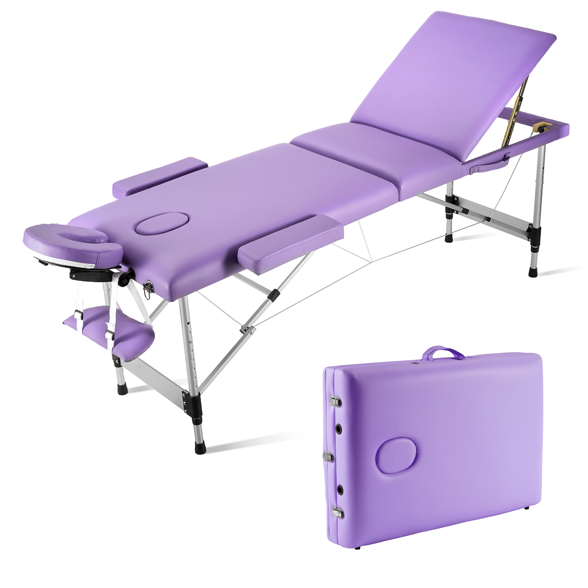 MaxKare 3-Section Professional Massage Table, Adjustable Folding with Aluminum Legs, Carrying Bag for Salon Lash Treatments, Maximum weight capacity 595lbs, Purple