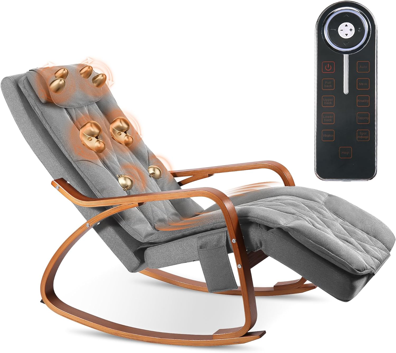 MaxKare Massage Rocking Chair, Shiatsu Back and Neck Massager Recliner Chair with Heat, Electric Ergonomic Lounge Chair with Remote Control, Lumbar Pillow, Adjustable Footrest for Living Room (Grey)