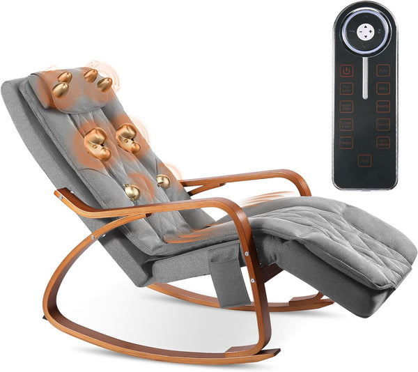 MaxKare Massage Rocking Chair, Shiatsu Back and Neck Massager Recliner Chair with Heat, Electric Ergonomic Lounge Chair with Remote Control, Lumbar Pillow, Adjustable Footrest for Living Room (Grey) - NAIPO