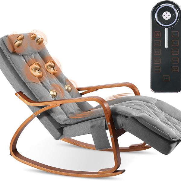 MaxKare Massage Rocking Chair, Shiatsu Back and Neck Massager Recliner Chair with Heat, Electric Ergonomic Lounge Chair with Remote Control, Lumbar Pillow, Adjustable Footrest for Living Room (Grey)