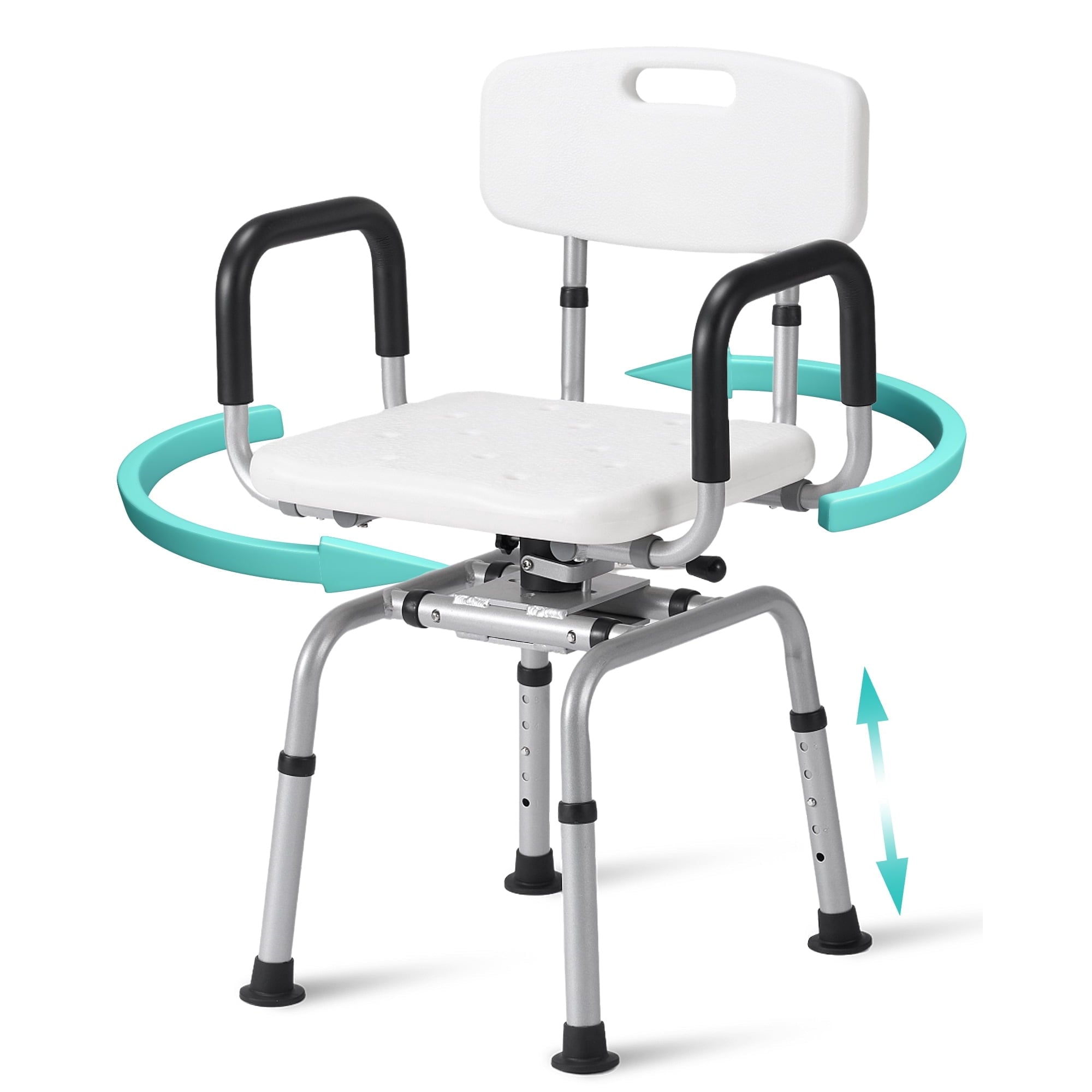 Naipo 360 Degree Swivel Shower Chair, Adjustable Height Rotating Seat Bathtub Chair with Armrests and Back, for Elderly and Disabled