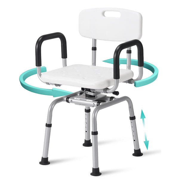 Naipo 360 Degree Swivel Shower Chair, Adjustable Height Rotating Seat Bathtub Chair with Armrests and Back, for Elderly and Disabled - NAIPO