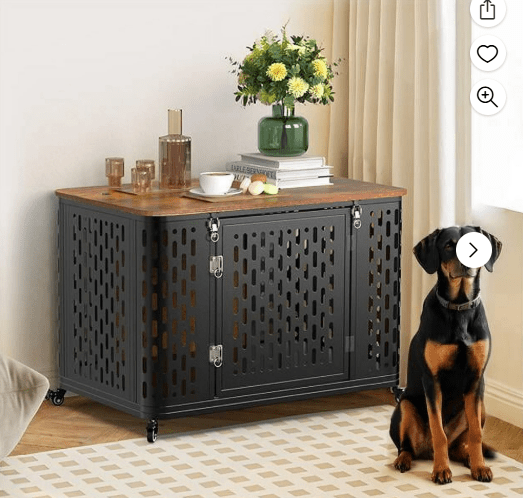 Naipo 38" Dog Crate Furniture for Medium Small Dog,Heavy Duty Dog Kennel,Indoor Wooden Crate Table,Decorative Side End Table,Cage with Cushion, Rustic Brown - NAIPO