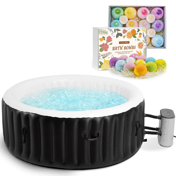 Naipo 4 Person 71'' Inflatable Hot Tub Spa Get One Free Bath Bombs Set, Outdoor Portable Hottub with 110 Jets , Insulated Tub Cover, Temperature up to 104°F, Black - NAIPO