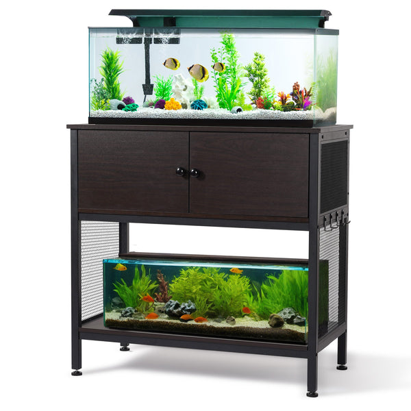 Naipo 40 - 50 Gallon Fish Tank Stand with Cabinet, Heavy Duty Metal Fish Stand, Turtle Tank Stand, Reptile Terrarium, Capacity 700 lbs, Adjustable Table Feet, Black - NAIPO