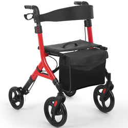 Naipo All Terrain Rollator Walker for Seniors with Seat, Lightweight Compact Folding Rolling Walkers with 10 inch Rubber Front Wheels, Red - NAIPO