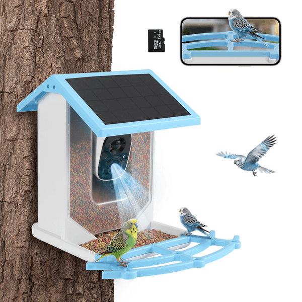 Naipo Bird Feeder Camera,Motion Detection and Auto-Capture Feature for Bird Videos, Equipped with Smart AI Recognition, Solar-Powered and Wireless for Outdoor Use, Includes 64G SD Card