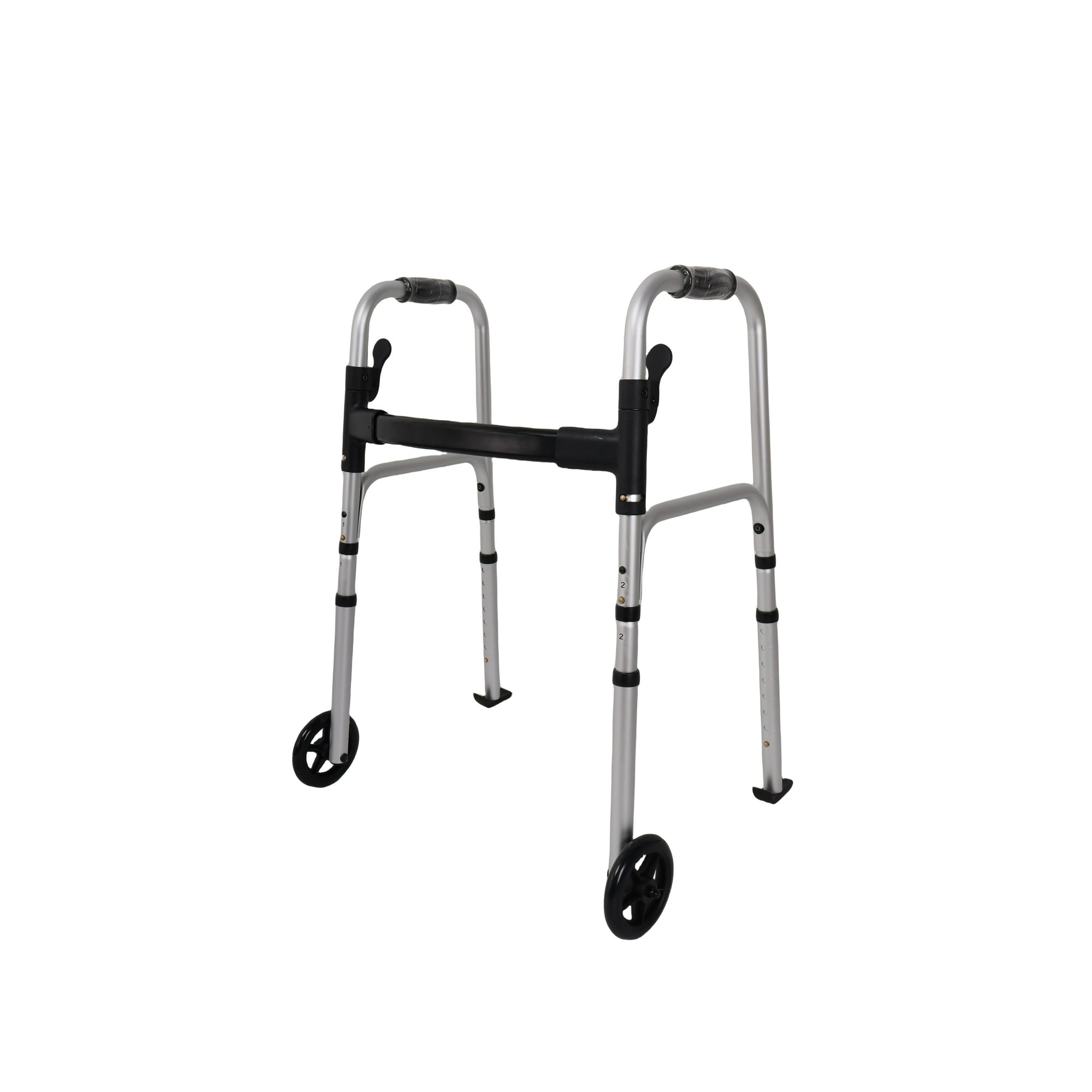 Naipo Compact Folding Walker with Trigger Release and Glide Skis for Seniors Elderly, 5 Inches Front Wheels Support Up to 350lbs