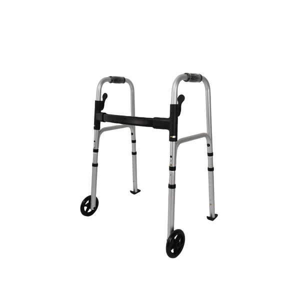 Naipo Compact Folding Walker with Trigger Release and Glide Skis for Seniors Elderly, 5 Inches Front Wheels Support Up to 350lbs - NAIPO