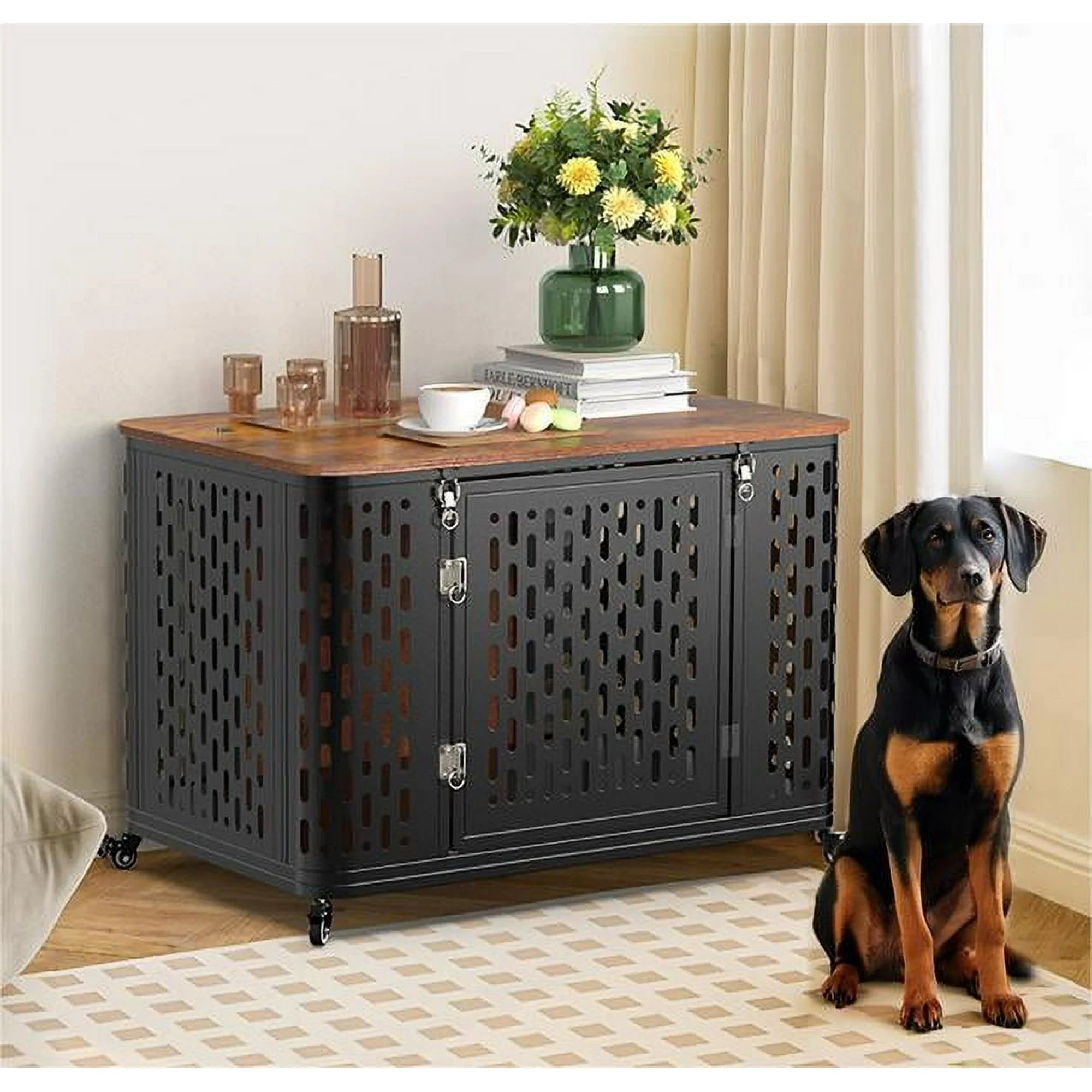 Naipo Dog Crate Furniture for Medium Small Dog,Heavy Duty Dog Kennel,Indoor Wooden Crate Table,Decorative Side End Table