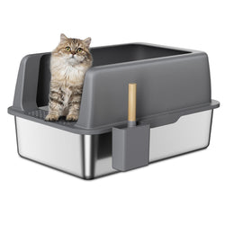 Naipo Extra Large Cat Litter Box, XL Large Metal Litter Box for Big Cats with High Sided, Grey - NAIPO