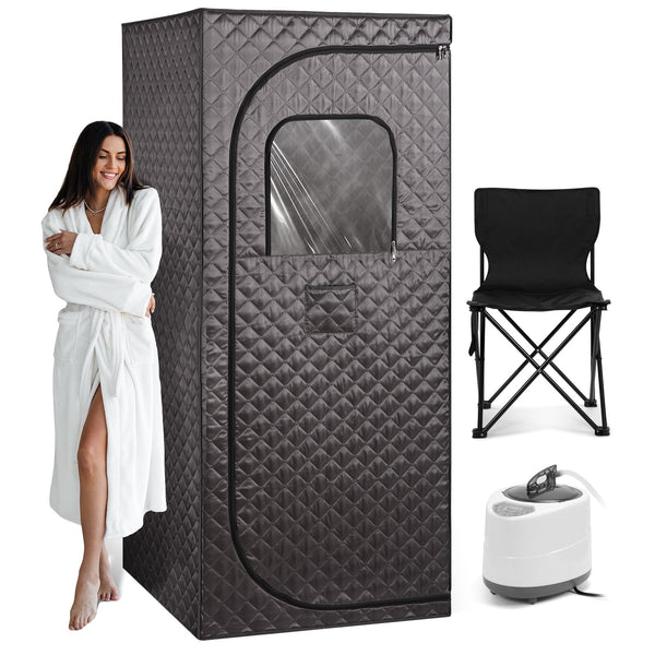 Naipo Full Size Portable Steam Sauna Tent for Home Spa, Relaxation Kit with 2.6L 1000W Steamer, Remote Control and Foldable Chair, 2.6’ x 2.6’ x 5.9’ - NAIPO