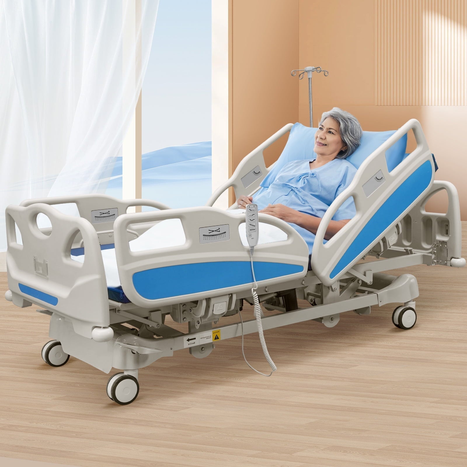 Naipo Hospital Bed Electric ICU Bed for Home and Hospital use with Mattress & IV Pole