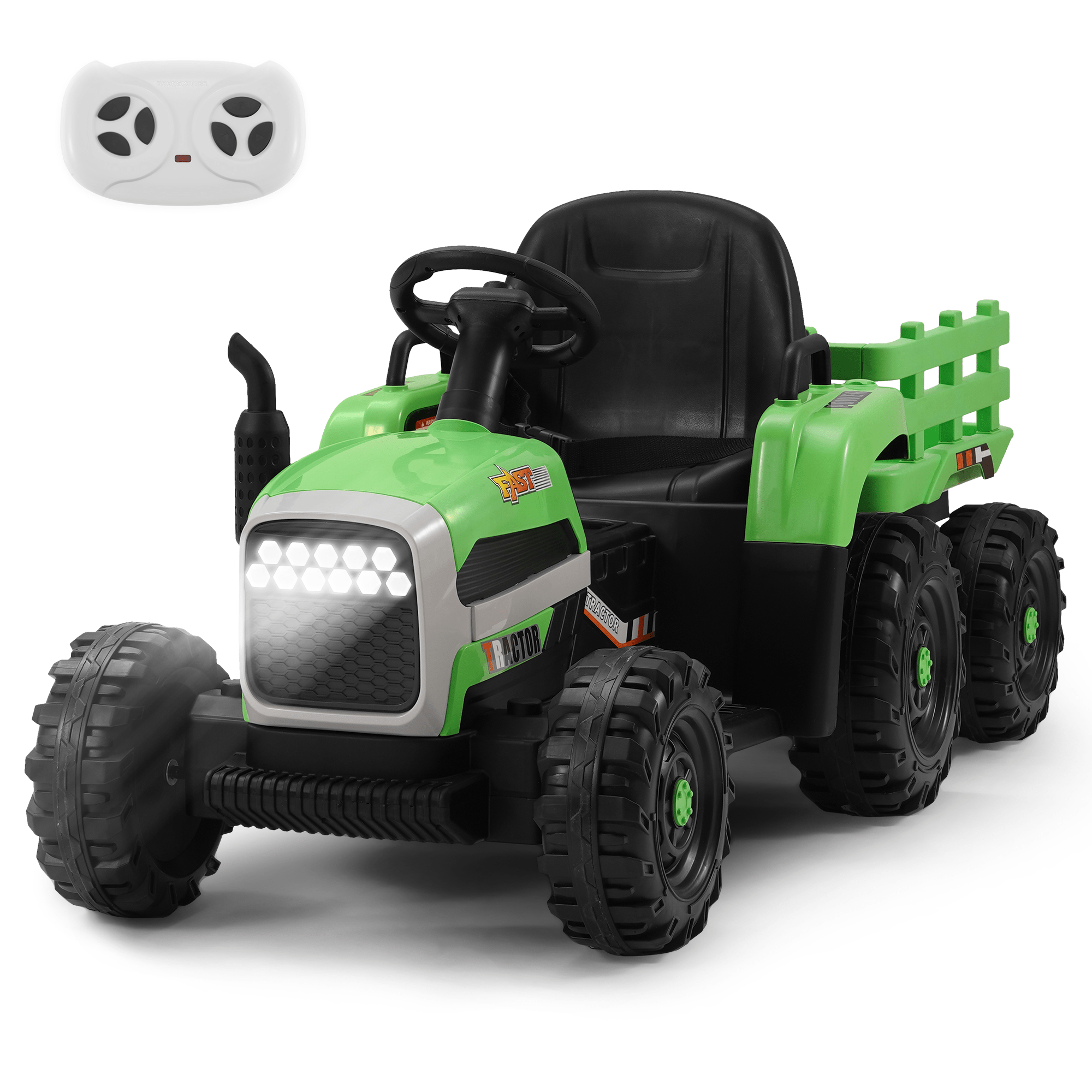 Kids Ride on Tractor Ride on Toys for Kids Electric Tractor with Trailer 12V Kids' Electric Vehicles Remote Control Tractor Toys with LED Light (Green)