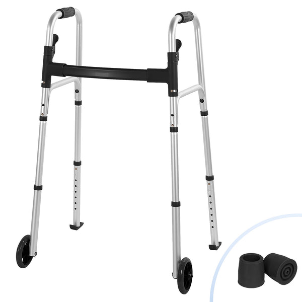 Naipo Lightweight Folding Walkers with Wheels for Seniors and Adults, Portable Walker with Trigger Release and Glide Skis, Black - NAIPO