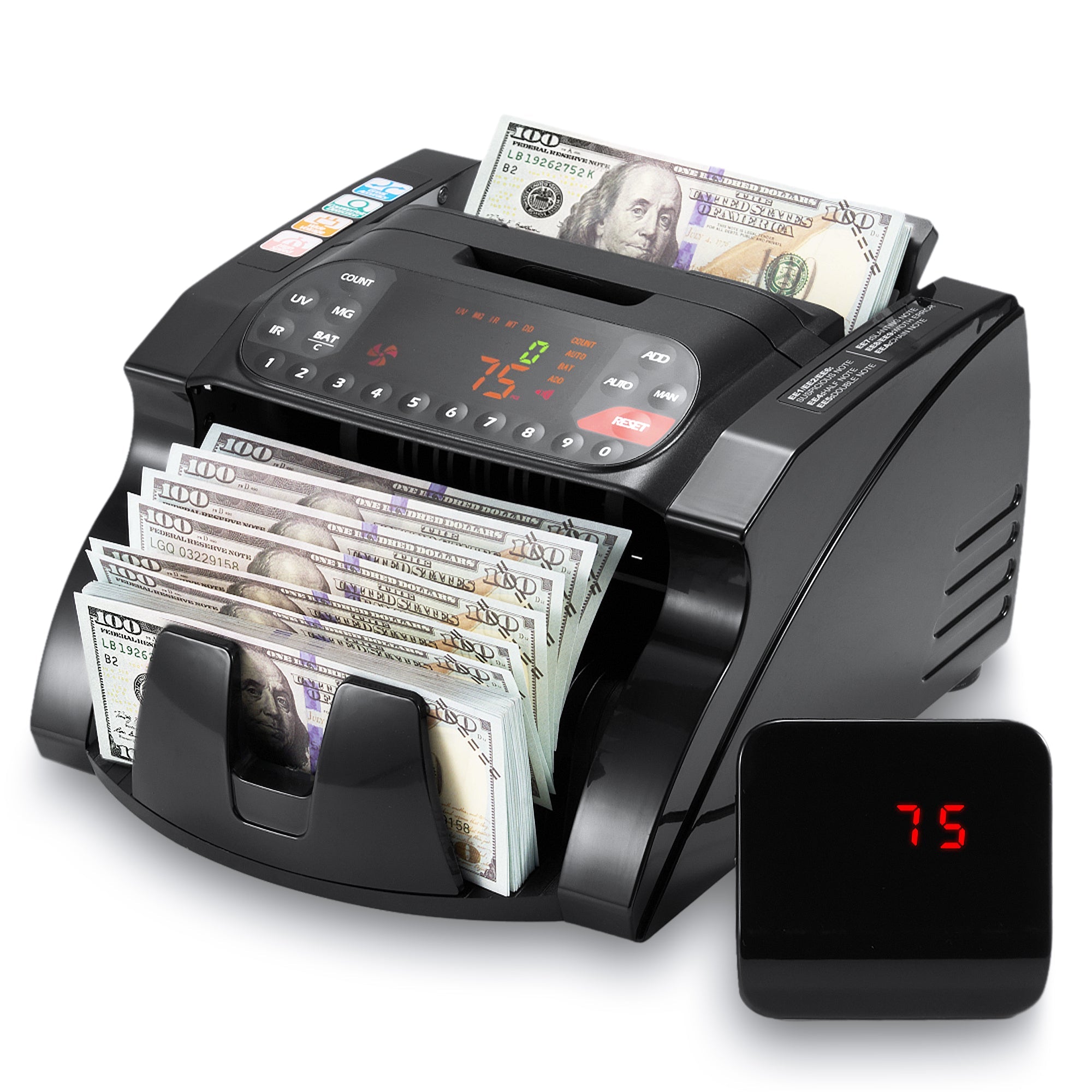 Naipo Money Counter Machine Automatic Advanced Counterfeit Detection Bill Counter, Dollar, Euro UV/MG/IR Cash Counterfeit 1000 Bills Per Min, Black