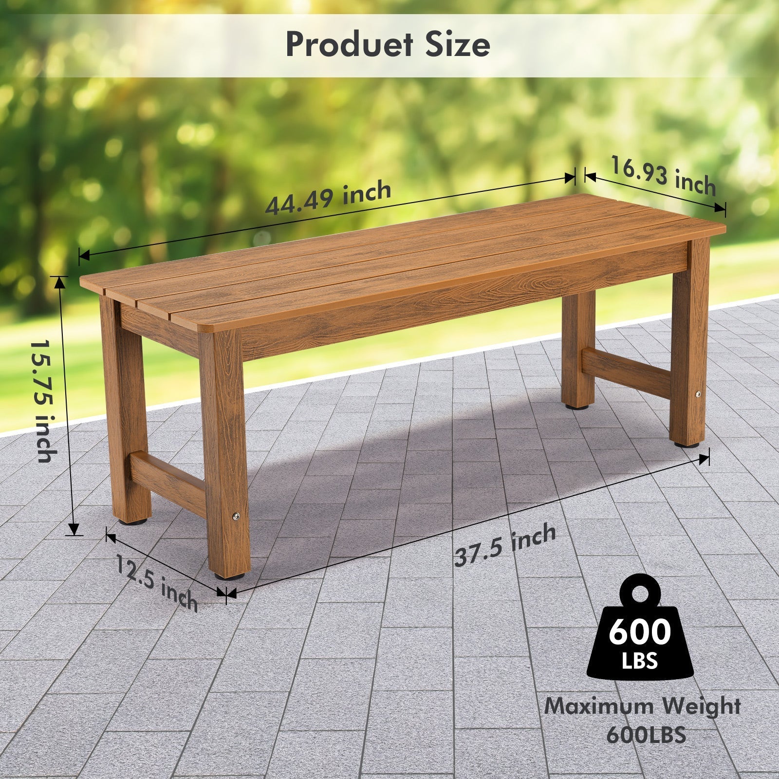 Naipo Outdoor Bench Set of 2 ,Two Person Patio Backless Bench with Poly Lumber Weatherproof ,Garden Bench Suit for Balcony Garden Porch and Park Teak 2PCS