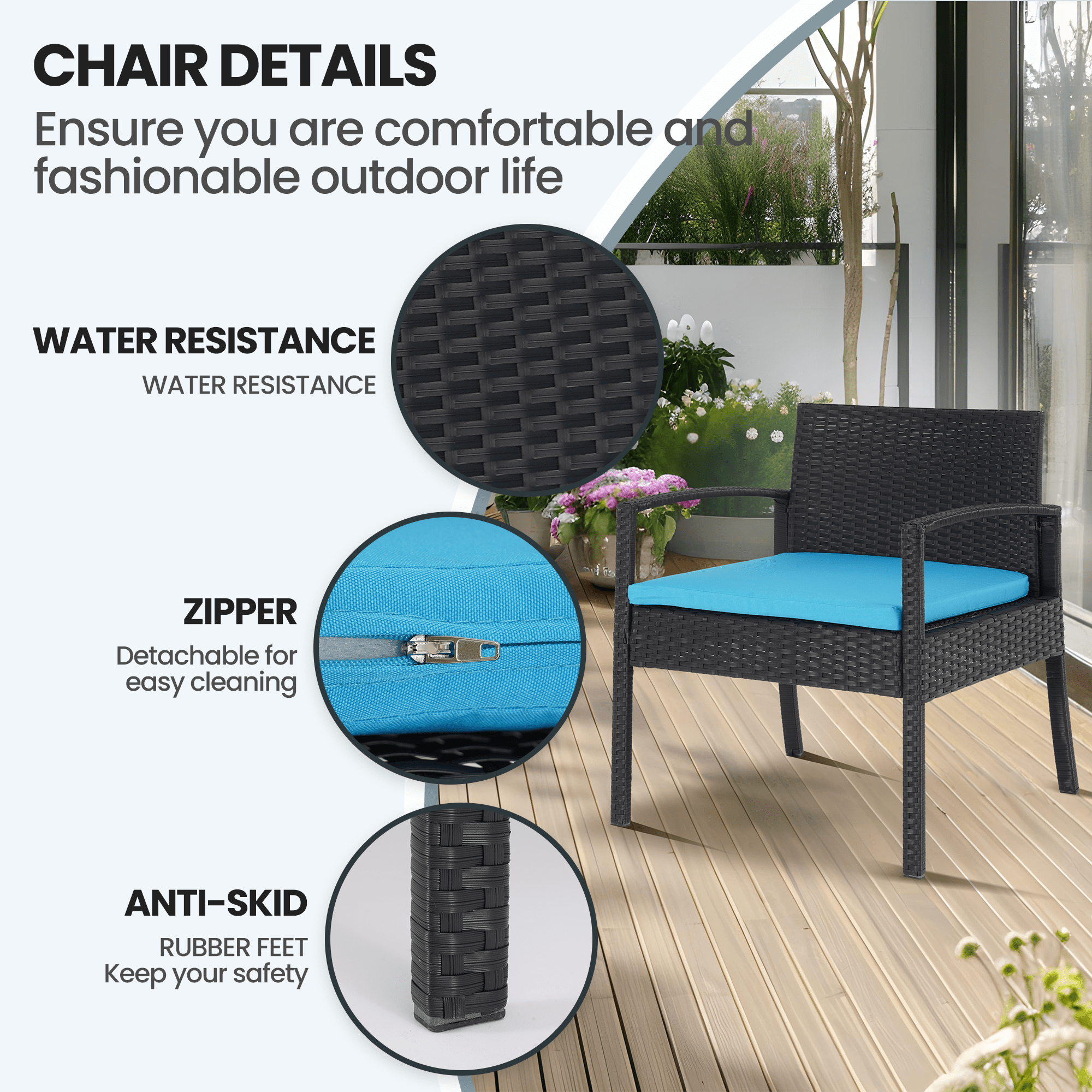 Naipo Patio Furniture Set 4  Pcs Outdoor Conversation Furniture Rattan Chair Wicker Sofa Includes 2 Rattan Chairs and 1 Loveseat, 1 Tempered Glass Table Garden for  Yard, Pool or Backyard