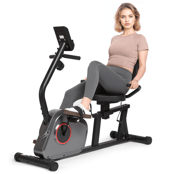 Naipo Recumbent Exercise Bike, Indoor Cycling Stationary Magnetic Home with 8 Levels Adjustable Resistance with LCD Monitor and Pad Holder for Adult Senior