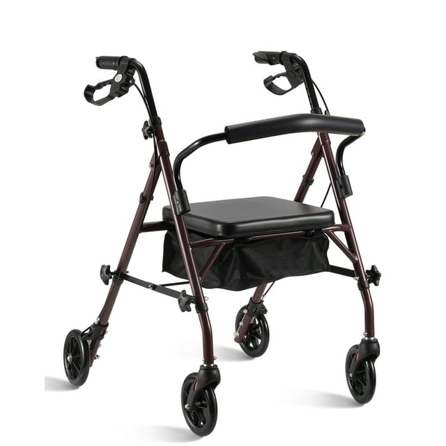 Naipo Rollator Walker with Seat, Steel Folding Rolling Medical Walker with 6 Inch Wheels