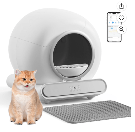 Naipo Self Cleaning Cat Litter Box, Automatic Cat Litter Box with Mat & Liners, 65L+9L Large Capacity Self Cleaning Litter Box, APP Control/Suitable for Multiple Cats,Brown