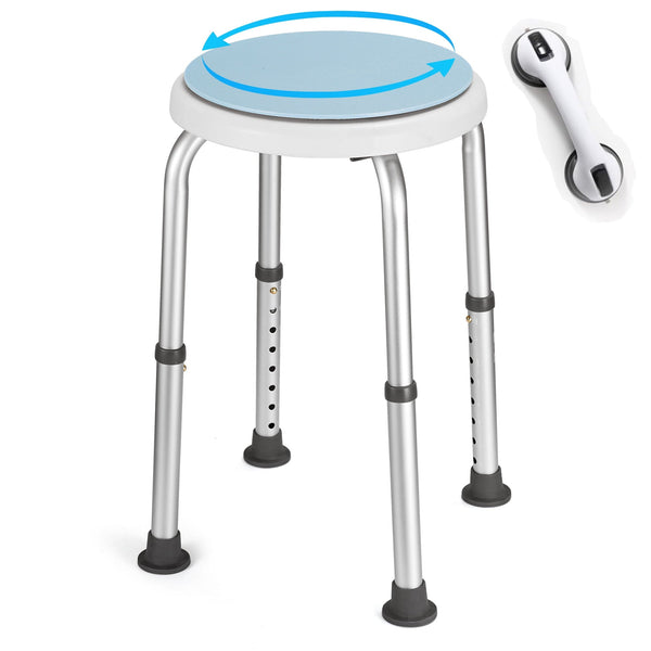 Naipo Swivel Shower Chair Stool w/Grab Bar for Elderly Disabled Adults Handicap, Safety Non-Slip Adjustable Bathtub Seat Bench