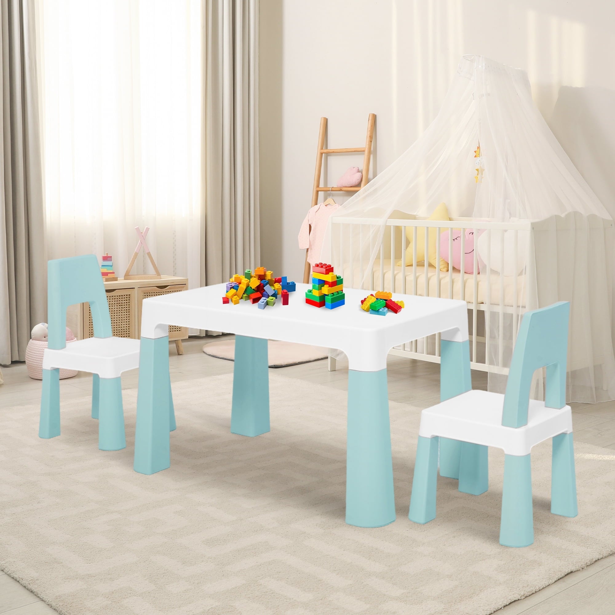 Naipo Table and Chairs Set, Toddler Table and 2 Chairs, Kids Activity Tables for Reading, Drawing, Snack Time, Arts and Crafts, Preschool, Kindergarten and Playroom, (Mint Green)