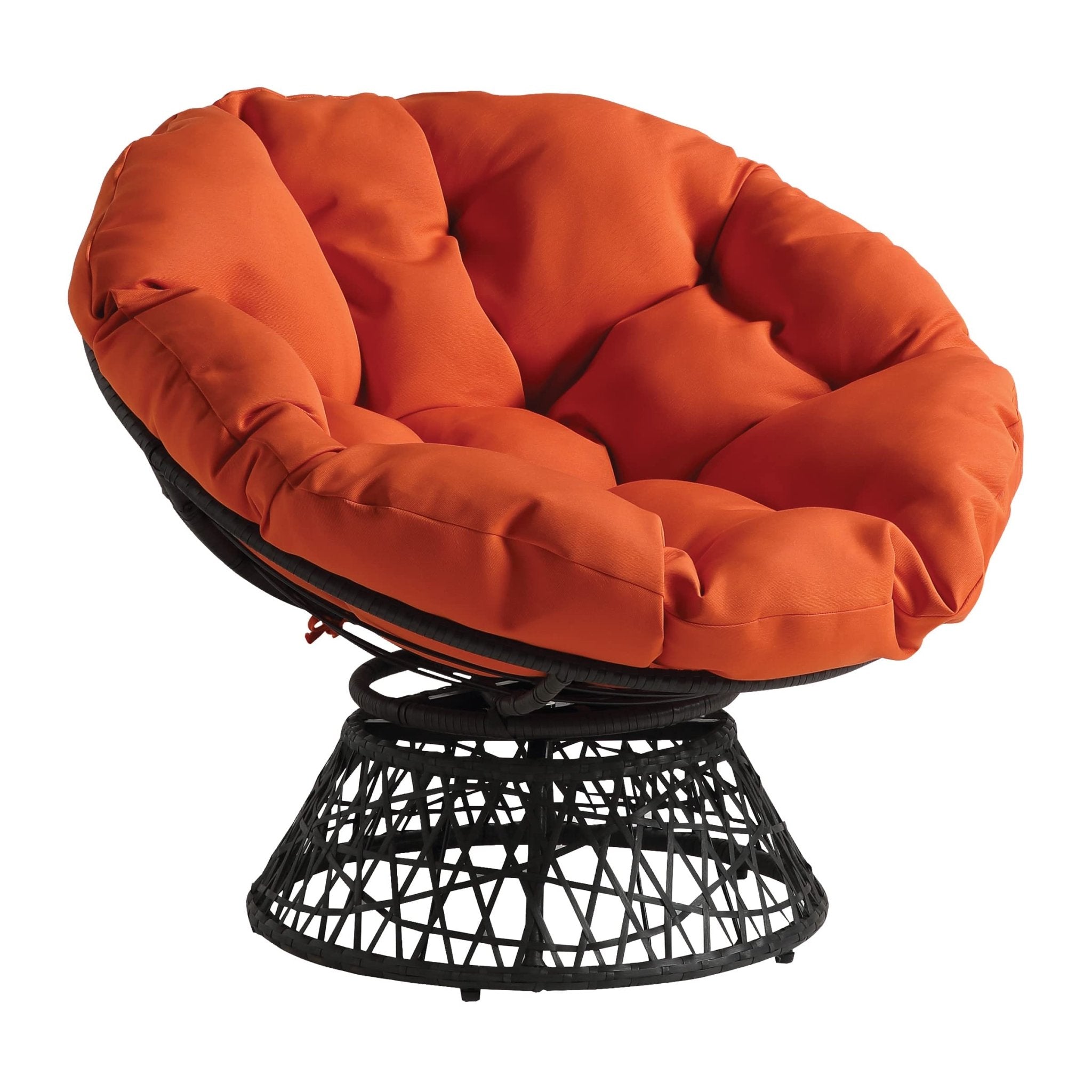 Naipo Wicker Papasan Chair with 360-degree Swivel, Large, Home Furnishings with Orange Cushion