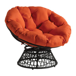 Naipo Wicker Papasan Chair with 360 - degree Swivel, Large, Home Furnishings with Orange Cushion - NAIPO