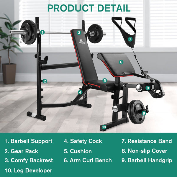 Olympic Weight Bench Adjustable Workout Bench Weight - Lifting Bed Exercise Bench with Squat Rack Leg Extension Preacher Curl Bench for Full Body Workout Strength Training Equipment for Home Gym - NAIPO