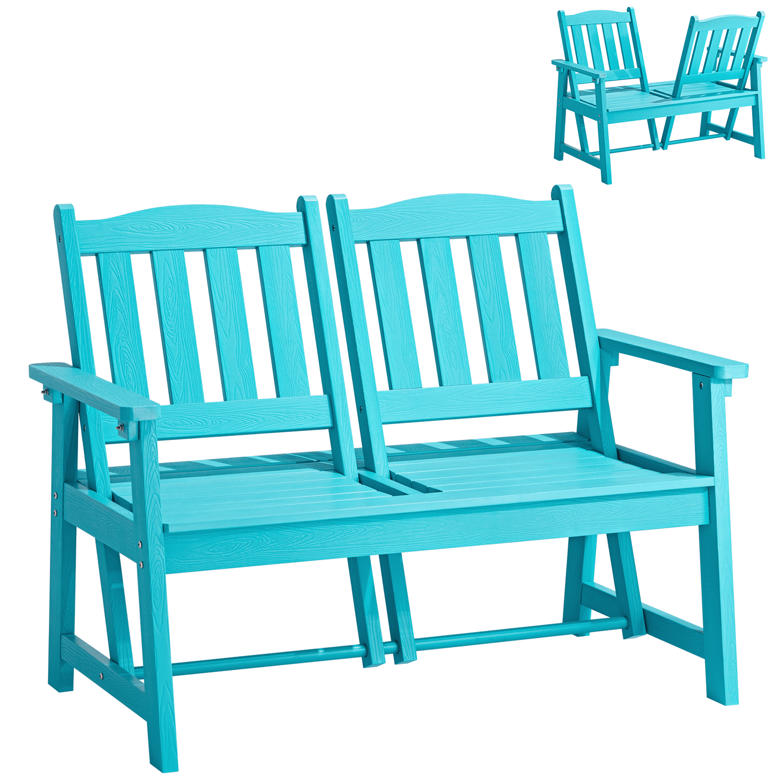 Outdoor Bench, 2-Person Garden Benches for Outdoors, All-Weather HDPS Garden Bench with Adjustable Backrest 755 lbs, Never Rot or Fade for Garden, Porch, Backyard and Park, Blue