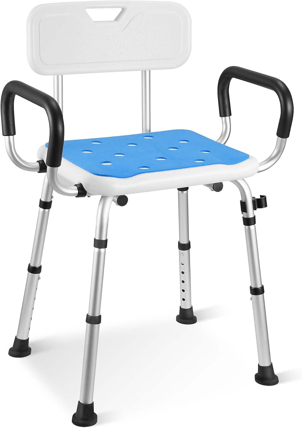 SHOWER CHAIR WITH 6 ADJUSTABLE HEIGHT AND TOOL-FREE ASSEMBLY, BATH SEAT WITH REMOVABLE BACK AND PADDED ARMS FOR INSIDE SHOWER