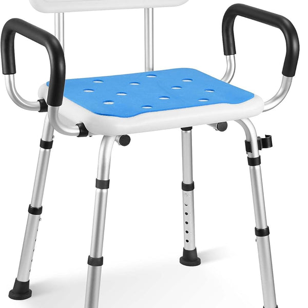 SHOWER CHAIR WITH 6 ADJUSTABLE HEIGHT AND TOOL-FREE ASSEMBLY, BATH SEAT WITH REMOVABLE BACK AND PADDED ARMS FOR INSIDE SHOWER