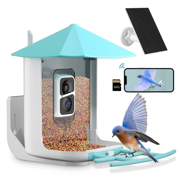 Smart Bird Feeder Camera- 160° View 2K Wild Bird Feeder with Camera, Wireless Outdoor Bird Feeder with Solar Panel, AI Identify