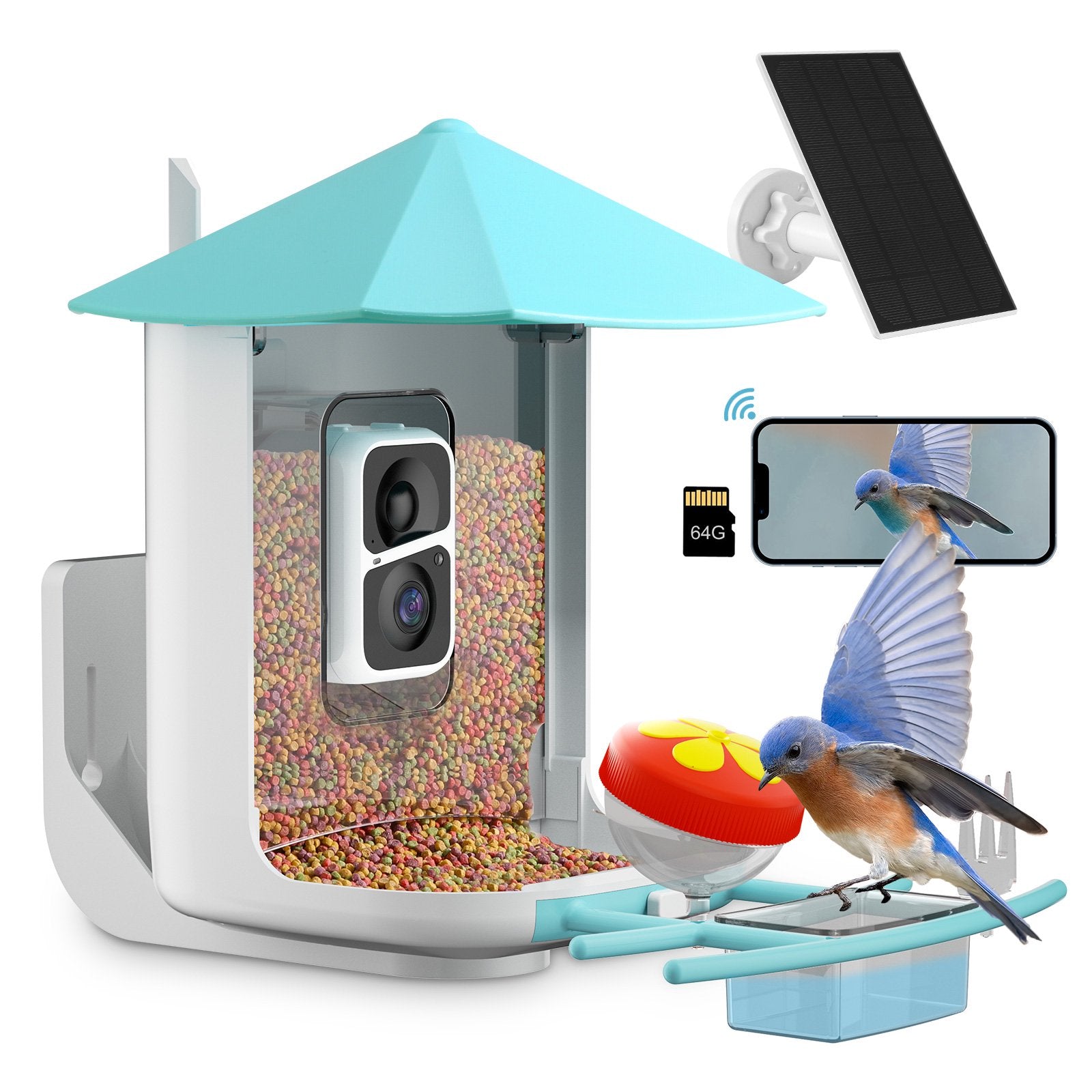 Smart Bird Feeder Camera- 160° View 2K Wild Bird Feeder with Camera, Wireless Outdoor Bird Feeder with Solar Panel, AI Identify