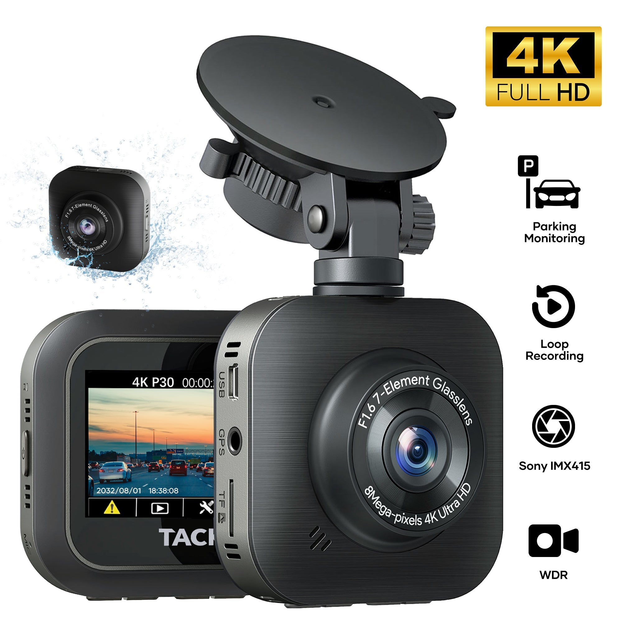 Tacklife 4k Mini Car Dash Cam, 2