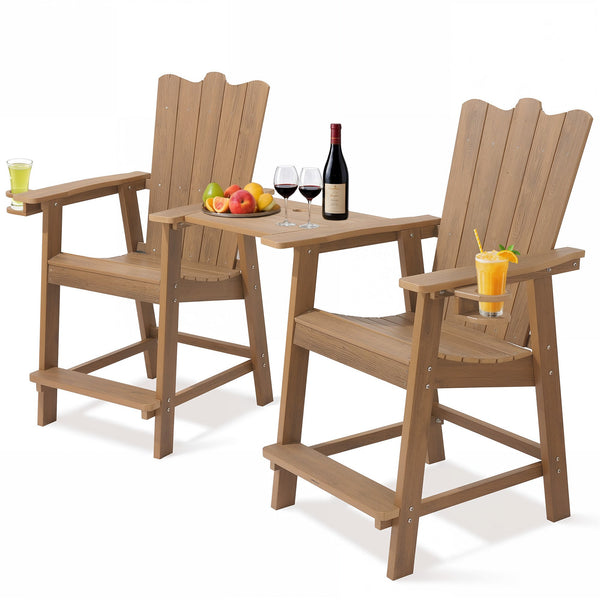 Tall Adirondack Chair Set of 2, HDPS Outdoor Adirondack Barstools with Double Connecting Tray Patio Stools Weather Resistant for Outdoor Deck Lawn Pool Backyard - NAIPO