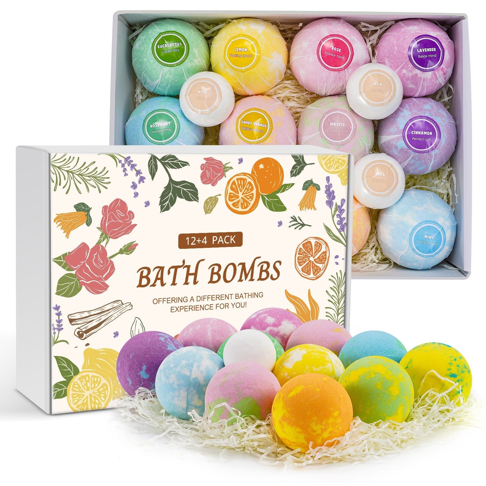 Bath Bombs Gift Set, 12 Bath Bombs and 4 Foot Bath Balls for Women, Handmade Bathbombs for Mom and Dad, Shea & Coco Butter Dry Skin Moisturize, Perfect for Bubble & Spa Bath Bubbly Bath Balls